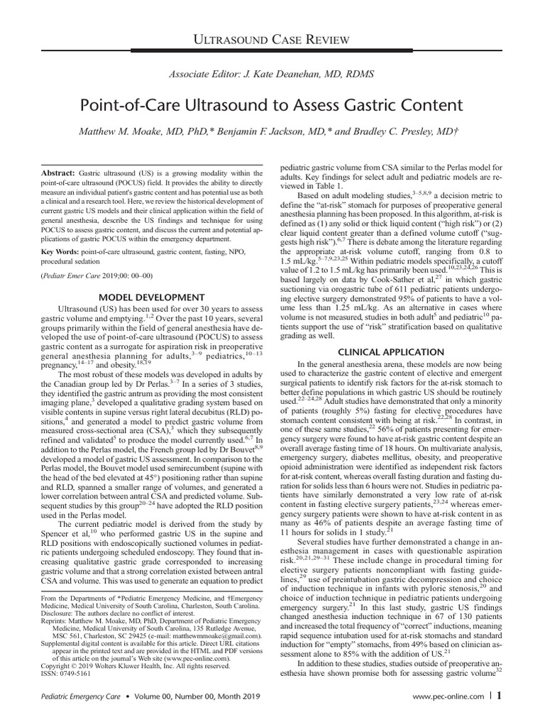 HISTORY Point-Of-Care Ultrasound To Assess Gastric Content Matthew M ...