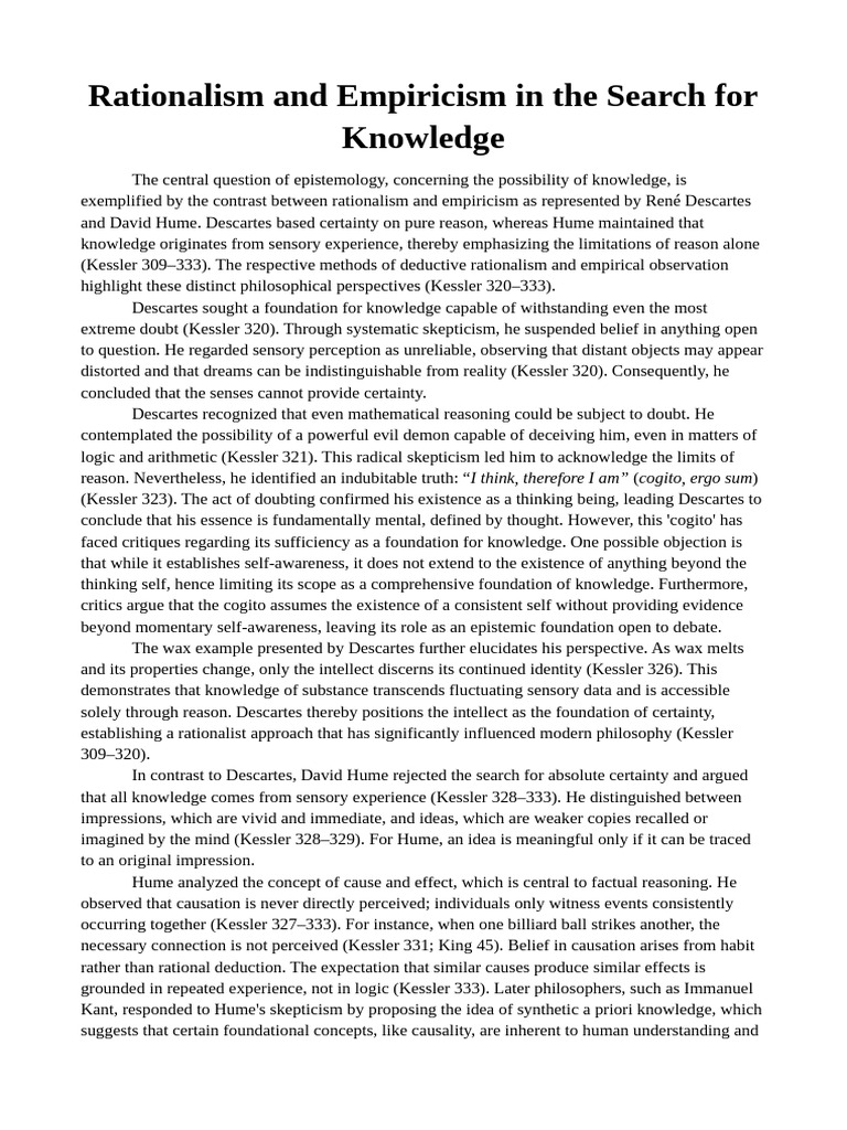Rationalism and Empiricism in The Search For Knowledge | PDF ...