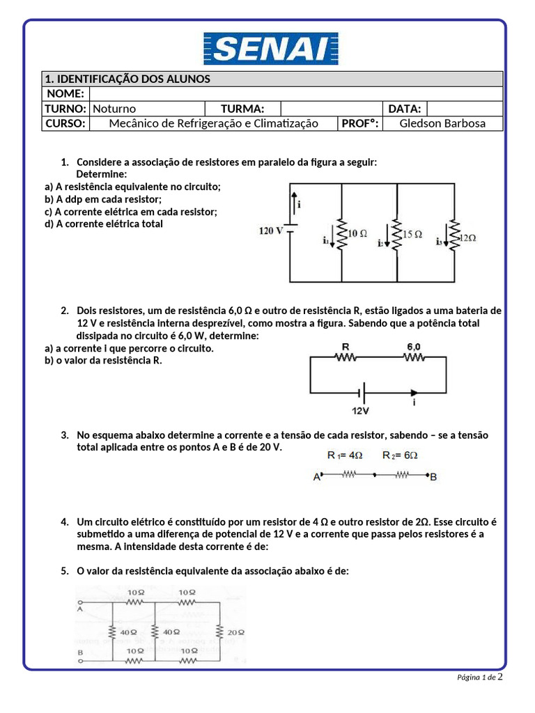 Exercícios de Circuitos Elétricos e Resistores | PDF