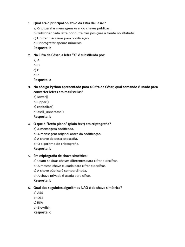 Cifra de César e Criptografia Básica | PDF | Criptografia | Chave ...