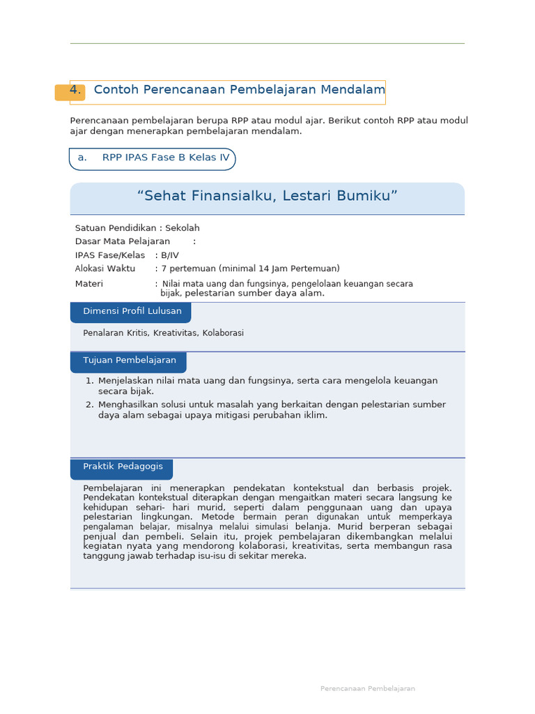 RPP Pembelajaran Mendalam IPAS Kelas IV | PDF