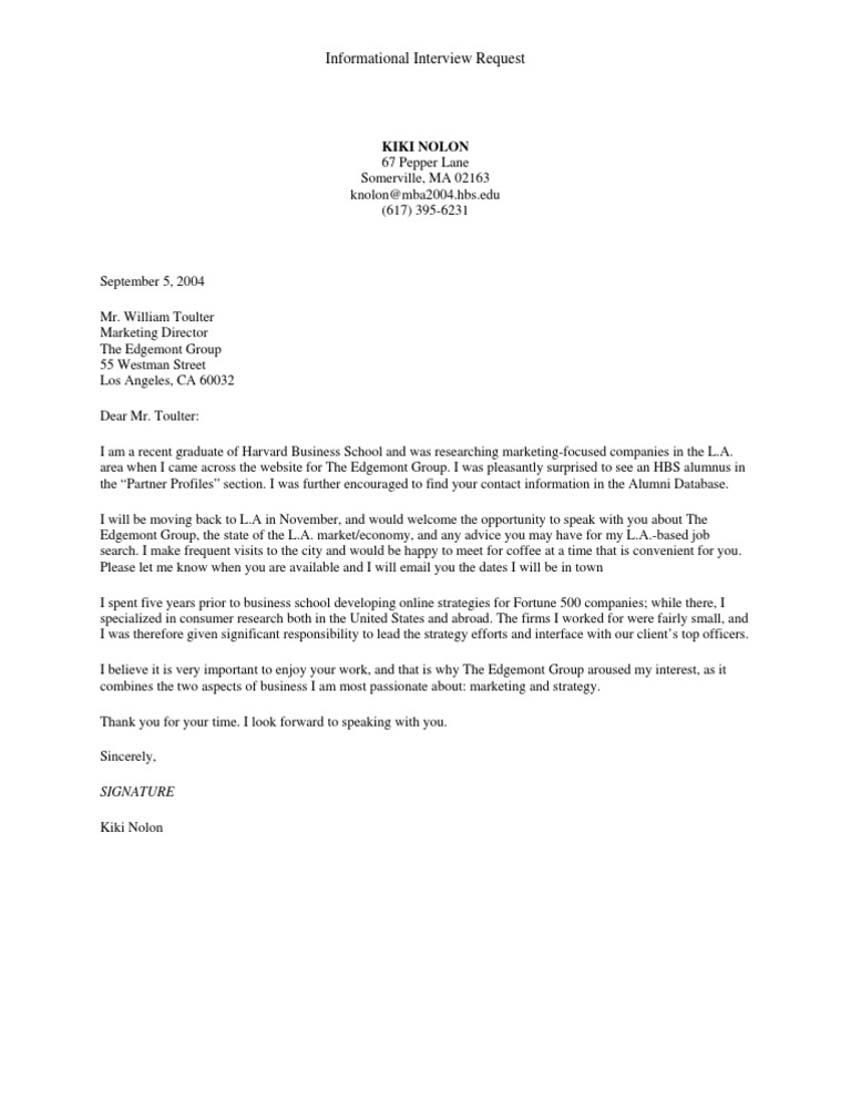 Informational Interview Request Letter | PDF | Career & Growth