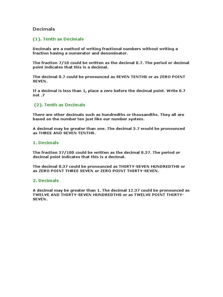 Understanding Decimals and Their Forms | PDF | Division (Mathematics ...