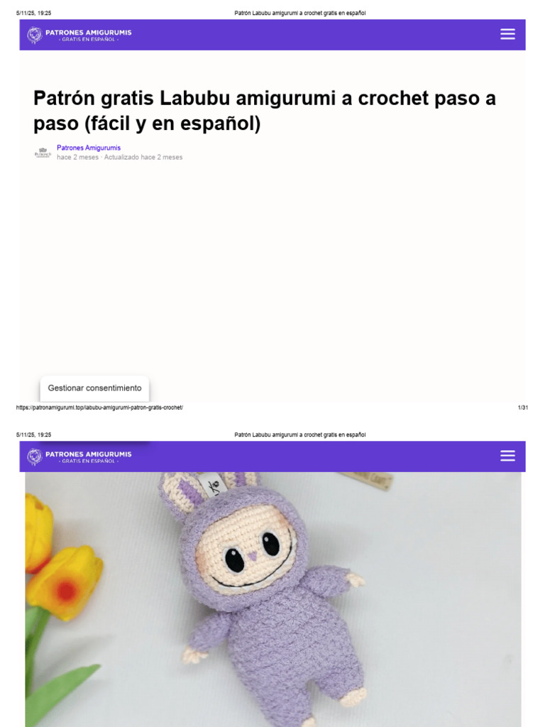 Patrón Labubu Amigurumi Gratis | PDF | Amigurumi | Tejer