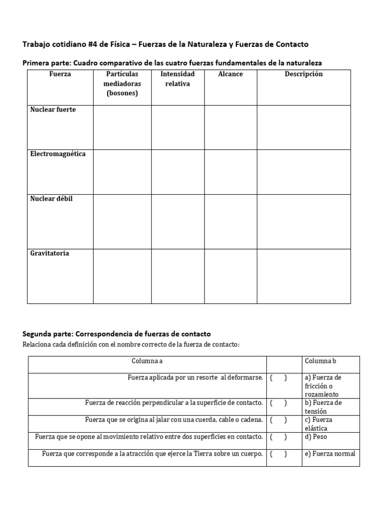 Fuerzas de la Naturaleza y Contacto en Física | PDF | Fuerza | Estrés ...