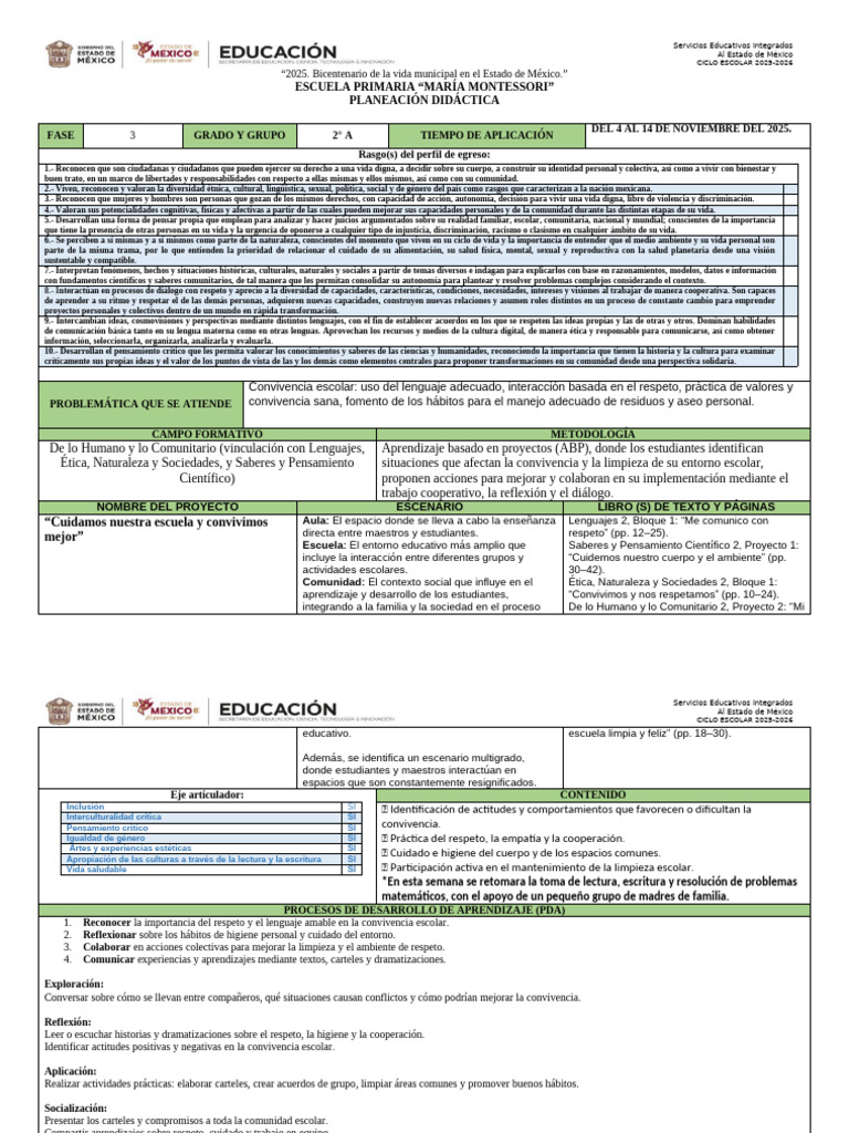 Proyecto de Convivencia Escolar 2025-2026 | PDF | Aprendizaje | Escuelas