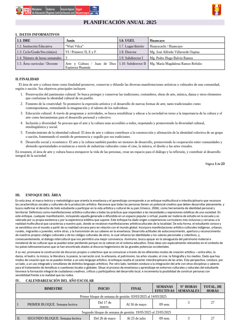 Plan Anual de Arte y Cultura 2025 | PDF | Evaluación | Aprendizaje