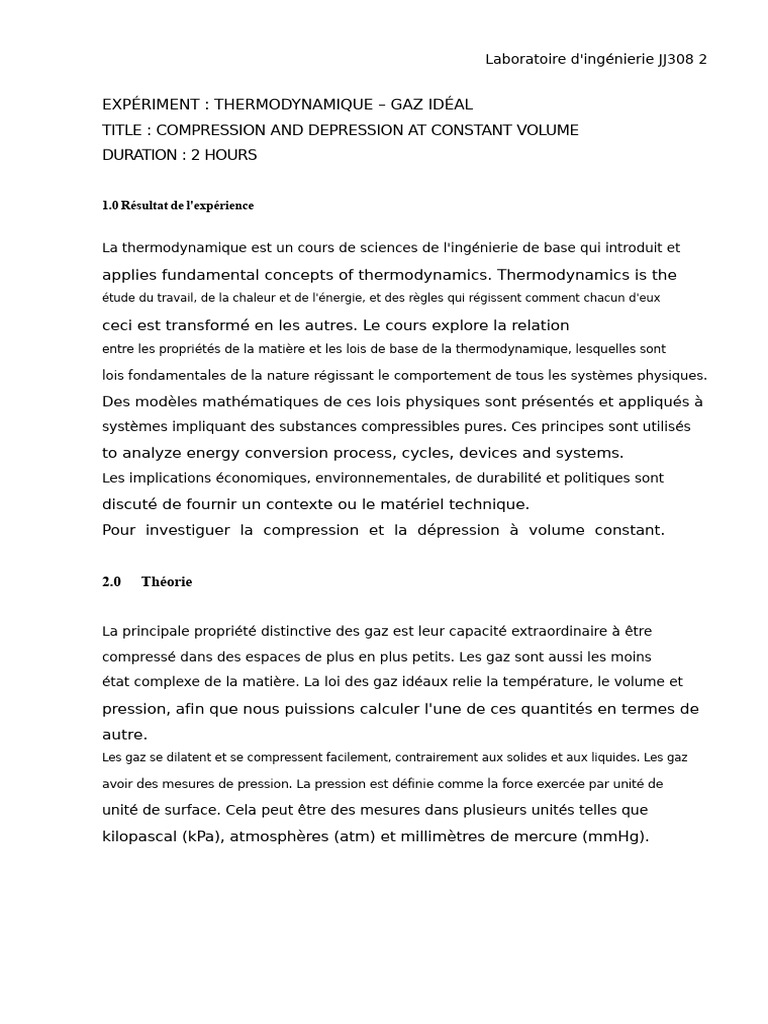 Compression et dépression des gaz idéaux | PDF | Pression | Thermodynamique