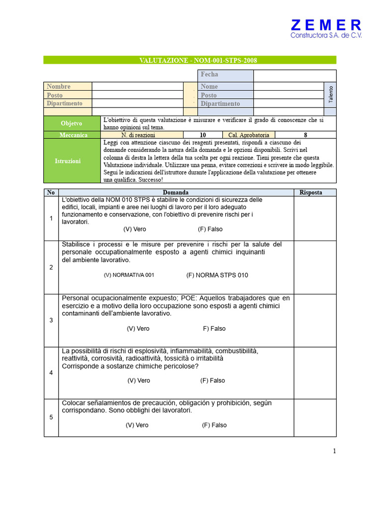 Formato Esame NOM 010 STPS | PDF
