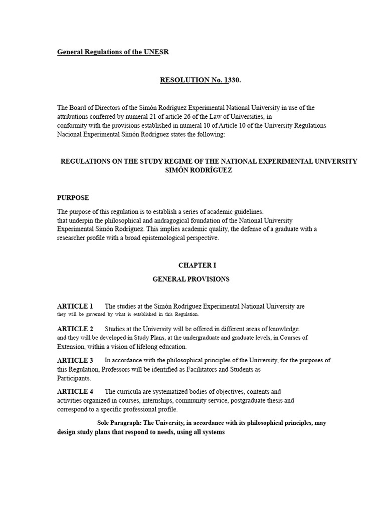 General Regulations of La UNESR (RESOLUTION 1330) | PDF | Academic ...