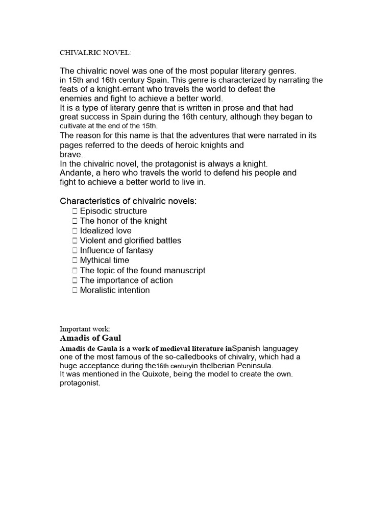 Chivalric and Sentimental Novels Explained | PDF
