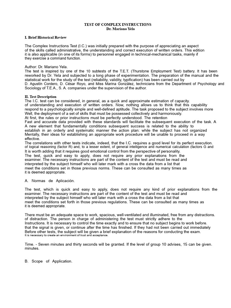 Complex Instructions Test Overview | PDF | Validity (Statistics ...