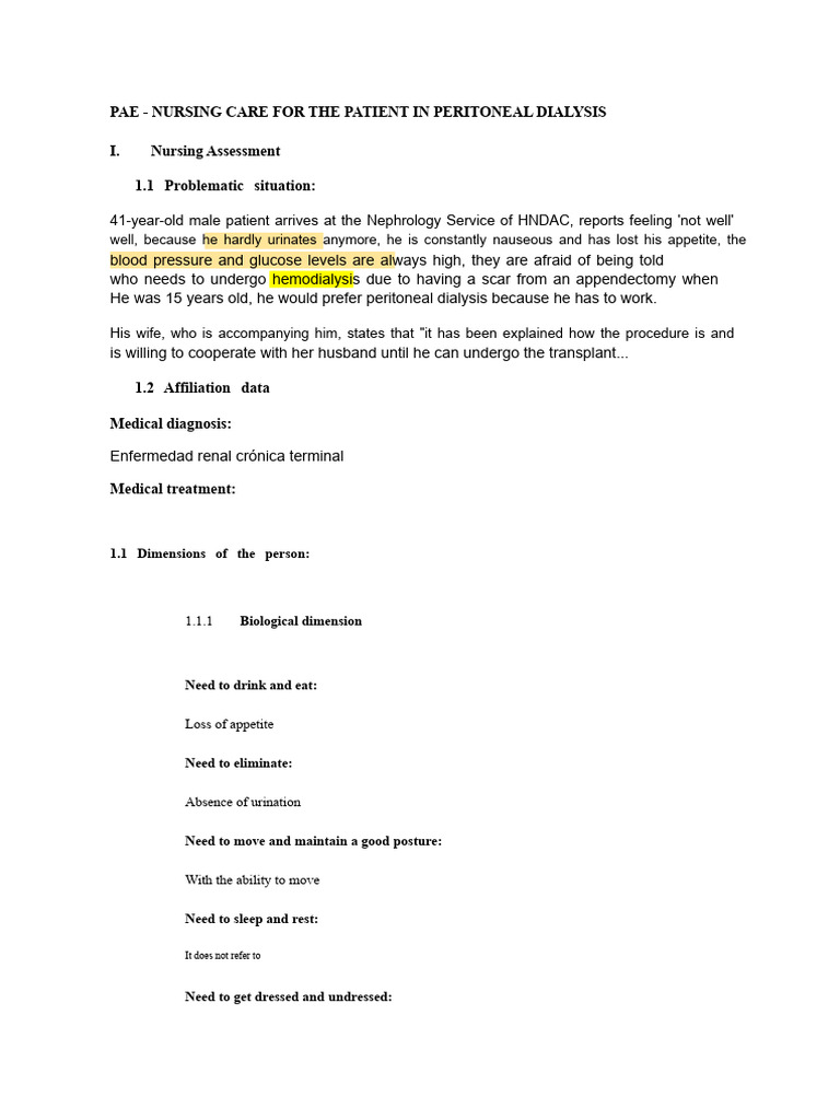 Nursing Care for Peritoneal Dialysis Patient | PDF | Dehydration ...