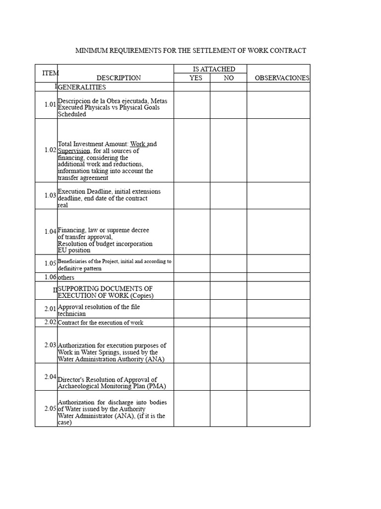 Work Contract Settlement Requirements | PDF | Receipt | Budget