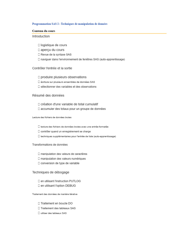 Techniques avancées de manipulation SAS | PDF