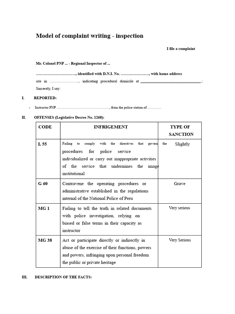 Complaint Model for Police Misconduct | PDF | Complaint | Government