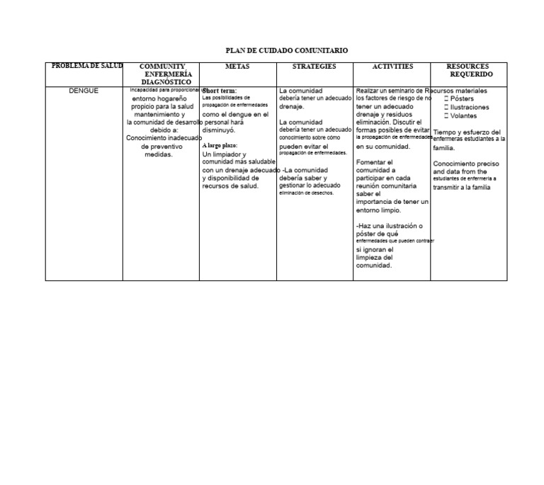 Plan de Cuidado Comunitario | PDF | Enfermería | Ciencias de la Salud
