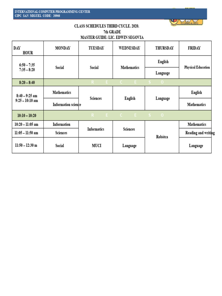 Schedule For Third Cycle 2 2020 | PDF | Computer Science | Computing
