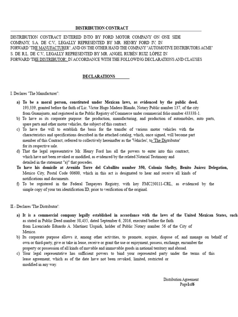 Ford Distribution Contract Overview | PDF | Private Law | Justice