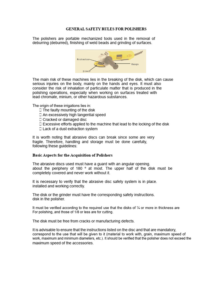Metal Polisher Safety Guidelines | PDF | Abrasive | Personal Protective ...