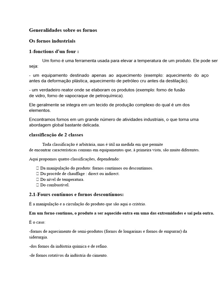Classificação e Função dos Fornos Industriais | PDF | Forno | Combustíveis