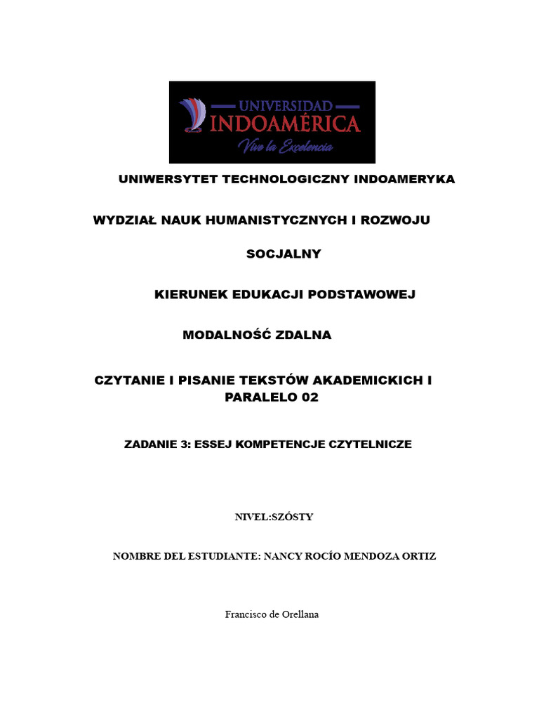 Esej Na Temat Kompetencji Czytelniczej | PDF