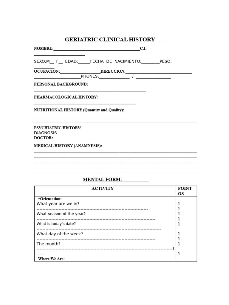 Geriatric Clinical History Form | PDF | Geriatrics | Clinical Medicine