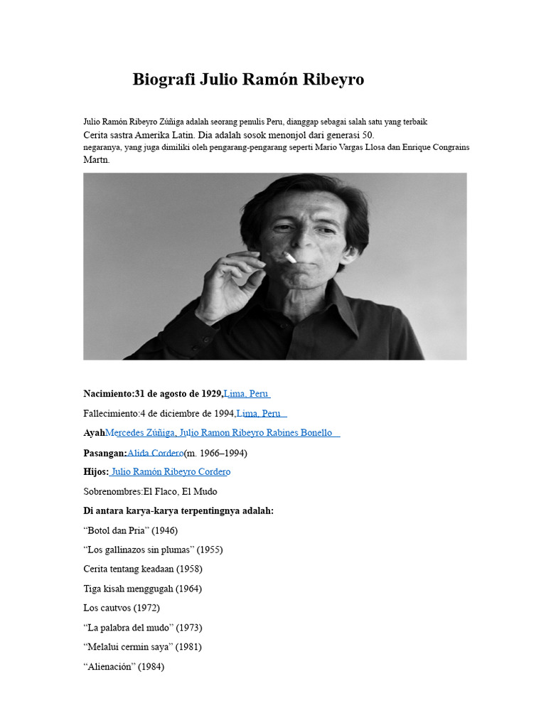 Biografi Julio Ramón Ribeyro, Penulis Peru | PDF