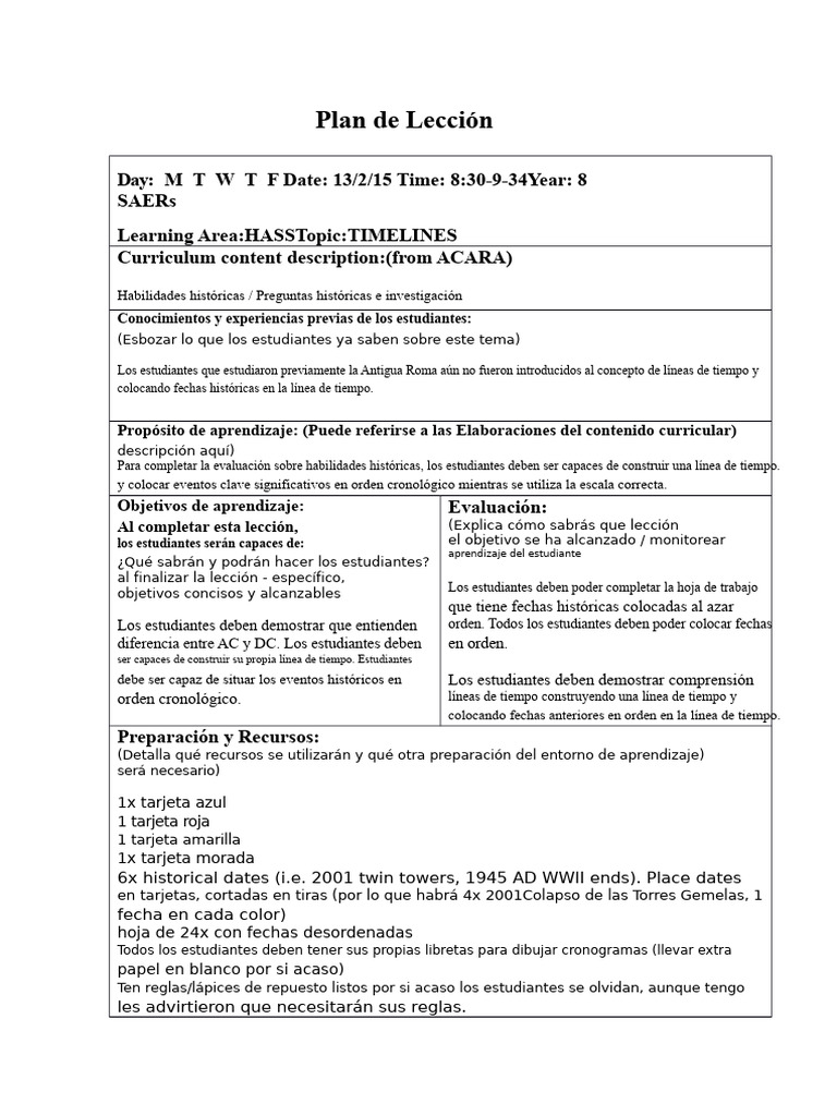 Plan de Lección 2 Cronograma | PDF | Plan de estudios | Aprendizaje