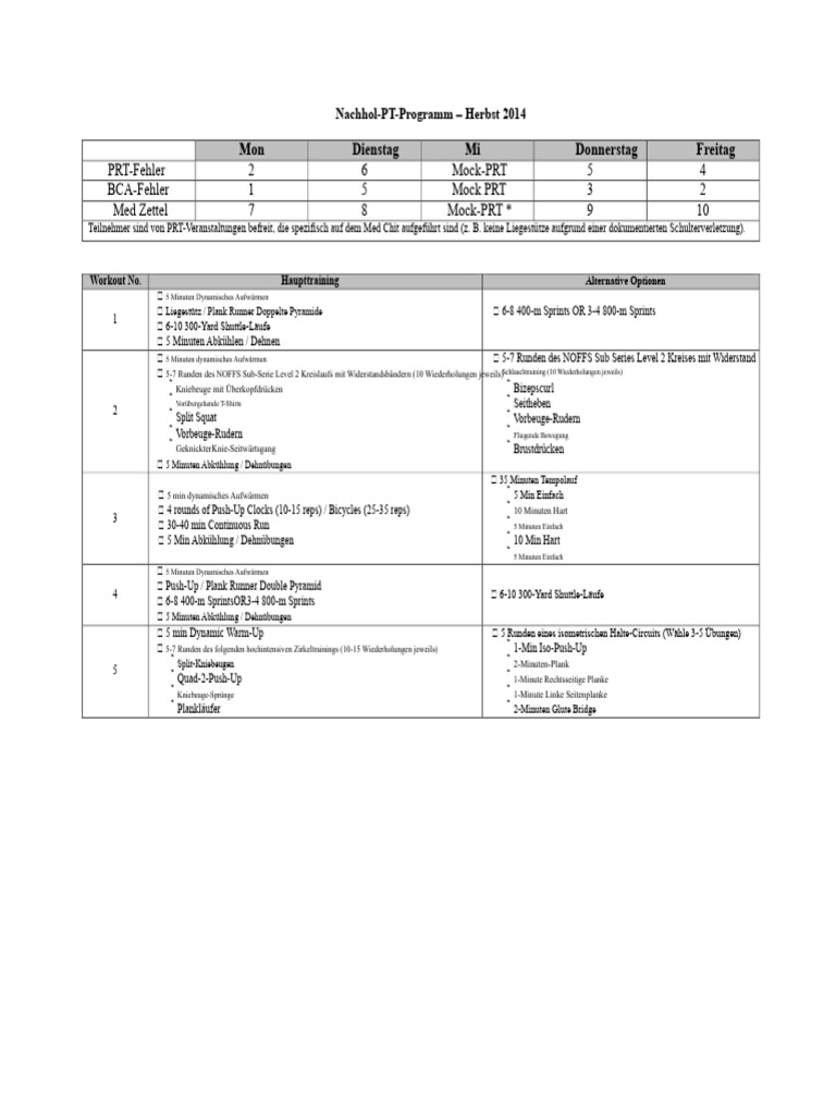 Rehabilitations PT Programm | PDF
