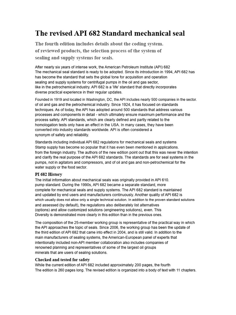 Revised API 682 Mechanical Seal Standard | PDF | Reliability ...
