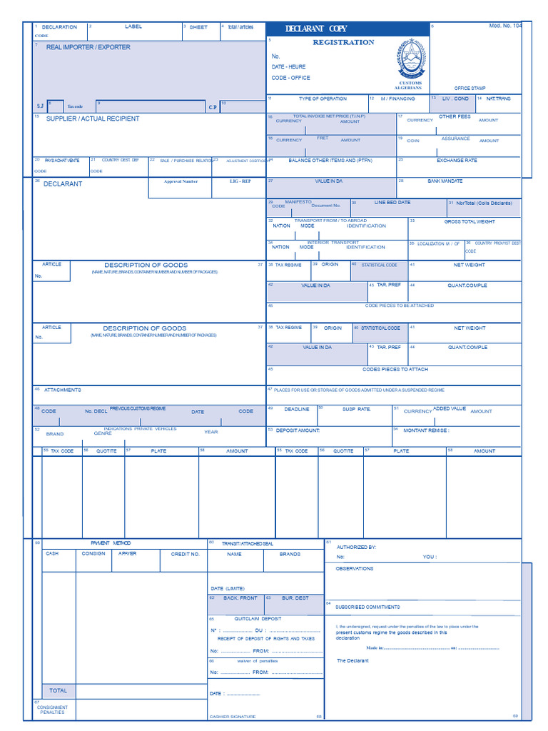 Customs Declaration Document Template | PDF | Currency | Payments