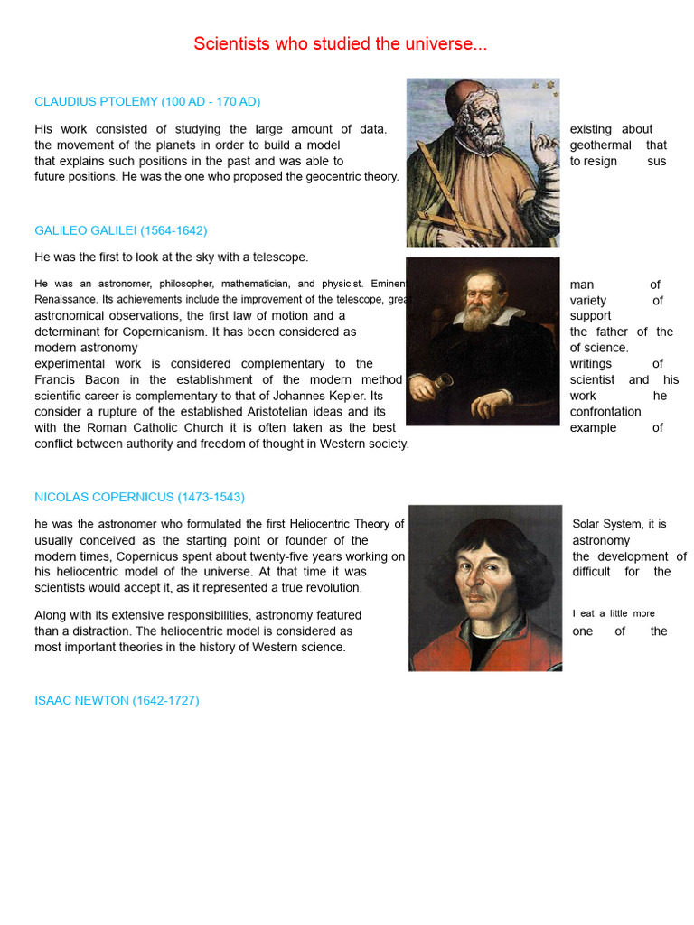 Key Scientists in Astronomy History | PDF | Universe | Heliocentrism