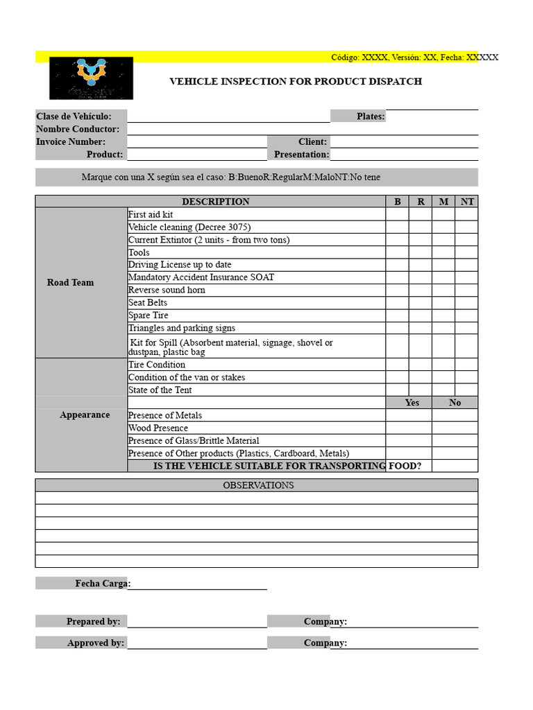 Vehicle Inspection Checklist for Dispatch | PDF