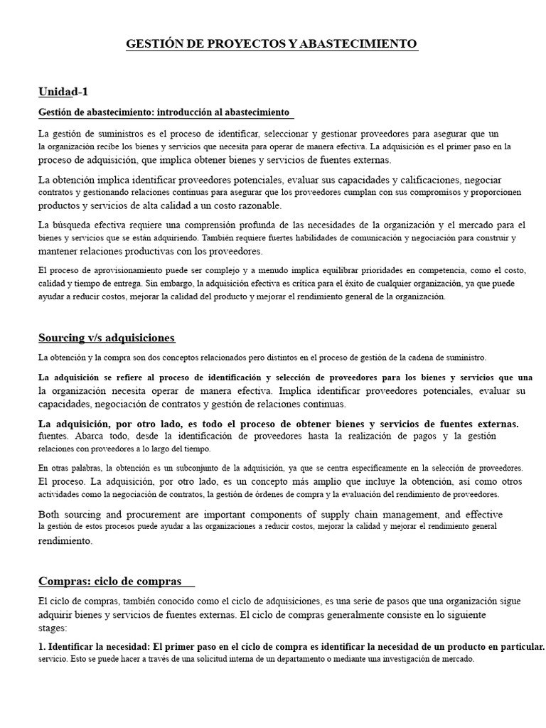 Gestión de Proyectos y Aprovisionamiento | PDF | Calidad (comercial ...