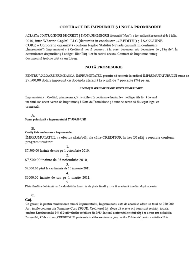 Acord de Împrumut Și Notă Promisorie | PDF