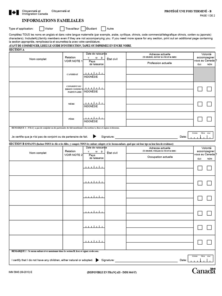 Formulaire IMM 5645 : Informations Familiales | PDF