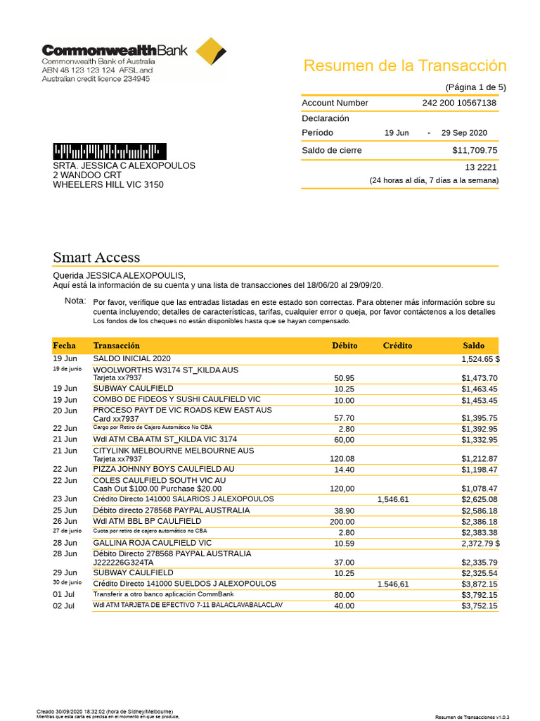 Jessica Alexopoulos Estado Bancario | PDF | Tarjeta de débito | Tarjeta ...