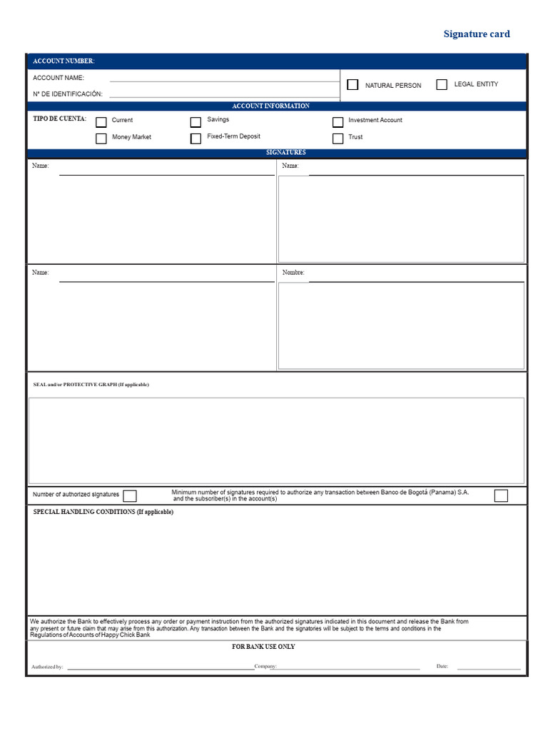 Banco de Bogotá Account Signature Card | PDF