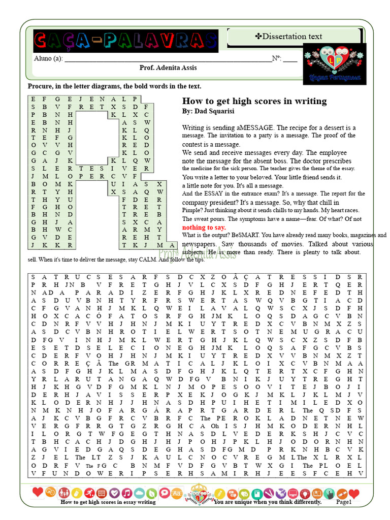 How To Get High Scores in Essay Writing - Word Search - Language Arts ...