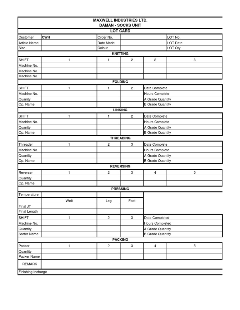 Lot Card for Production Tracking | PDF