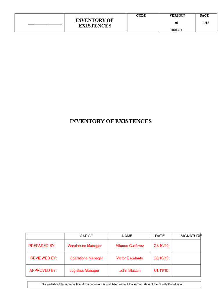 Inventory Taking Procedure | PDF | Inventory | Warehouse