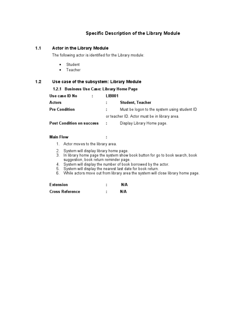 Specific Description of The Library Module | PDF