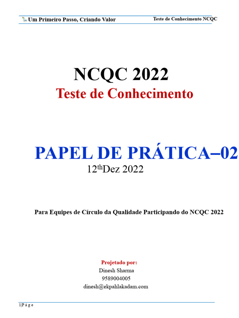 02 _ QC _ NCQC KT Prova Prática 02 _ 12-Dez-2 | PDF