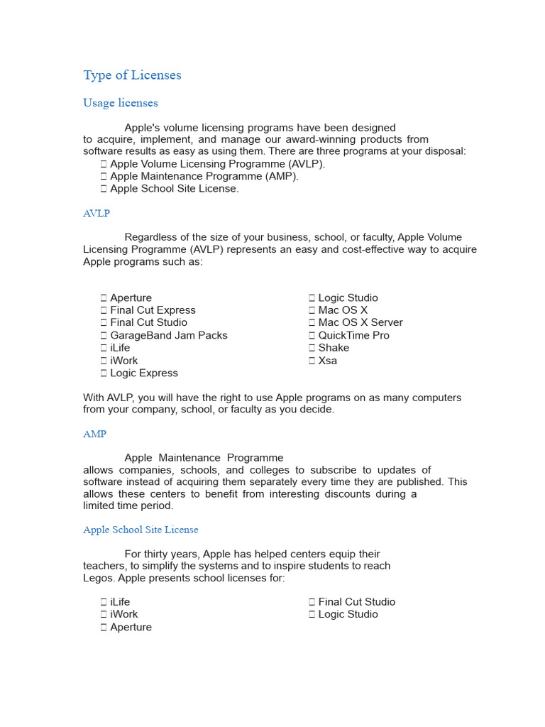 Type of Licenses - Mac OS | PDF