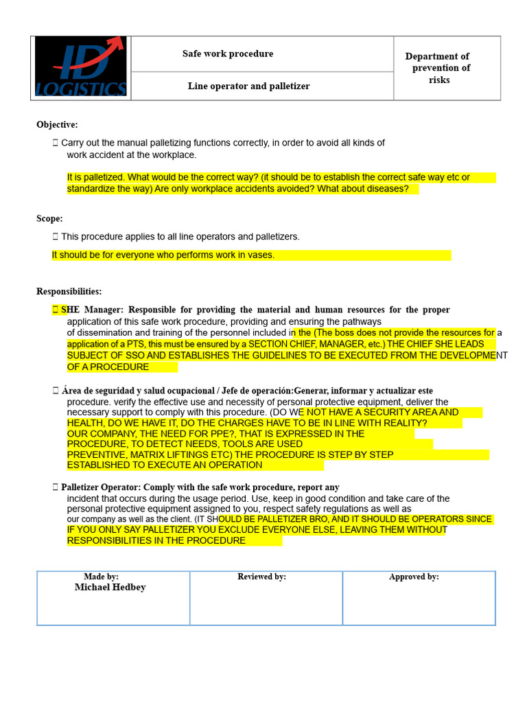 Safe Palletizing Procedures for Operators | PDF | Personal Protective ...
