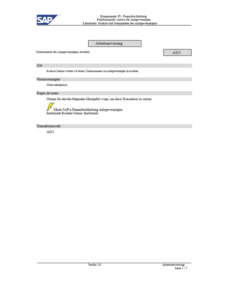 As11 Ein Subnummer Anlagevermögen Erstellen | PDF