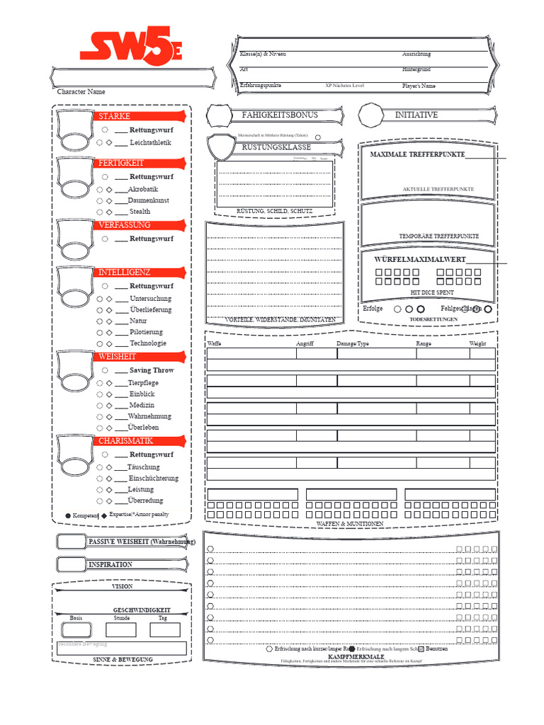 SW5E-Charakterblatt (Ausfüllbar) | PDF