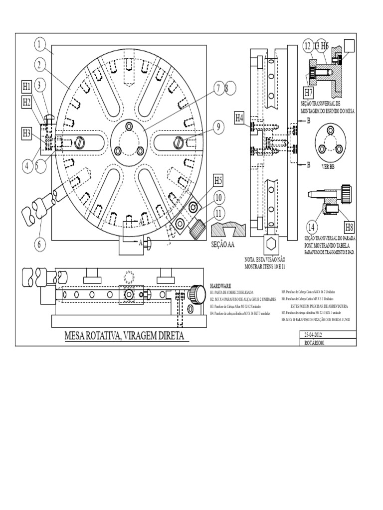 Montagem e Componentes da Mesa Rotativa | PDF | Parafuso | Engenharia ...