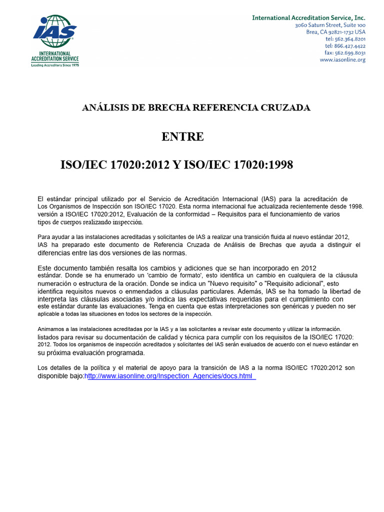 Análisis de Brecha ISO/IEC 17020:2012-1998 | PDF | Software ...